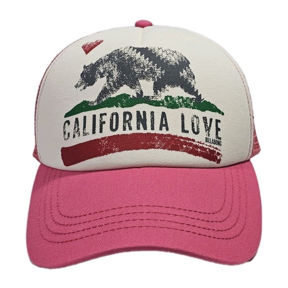 Billabong Other - Billabong California Love Bear Trucker Mesh Snapback Hat Cap Pink Red White Grey